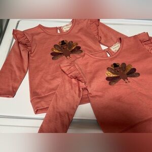BTWEEN / Turkey Sweatshirt with Ruffle Sleeves & Sparkles ✨ 🦃 TWIN SET